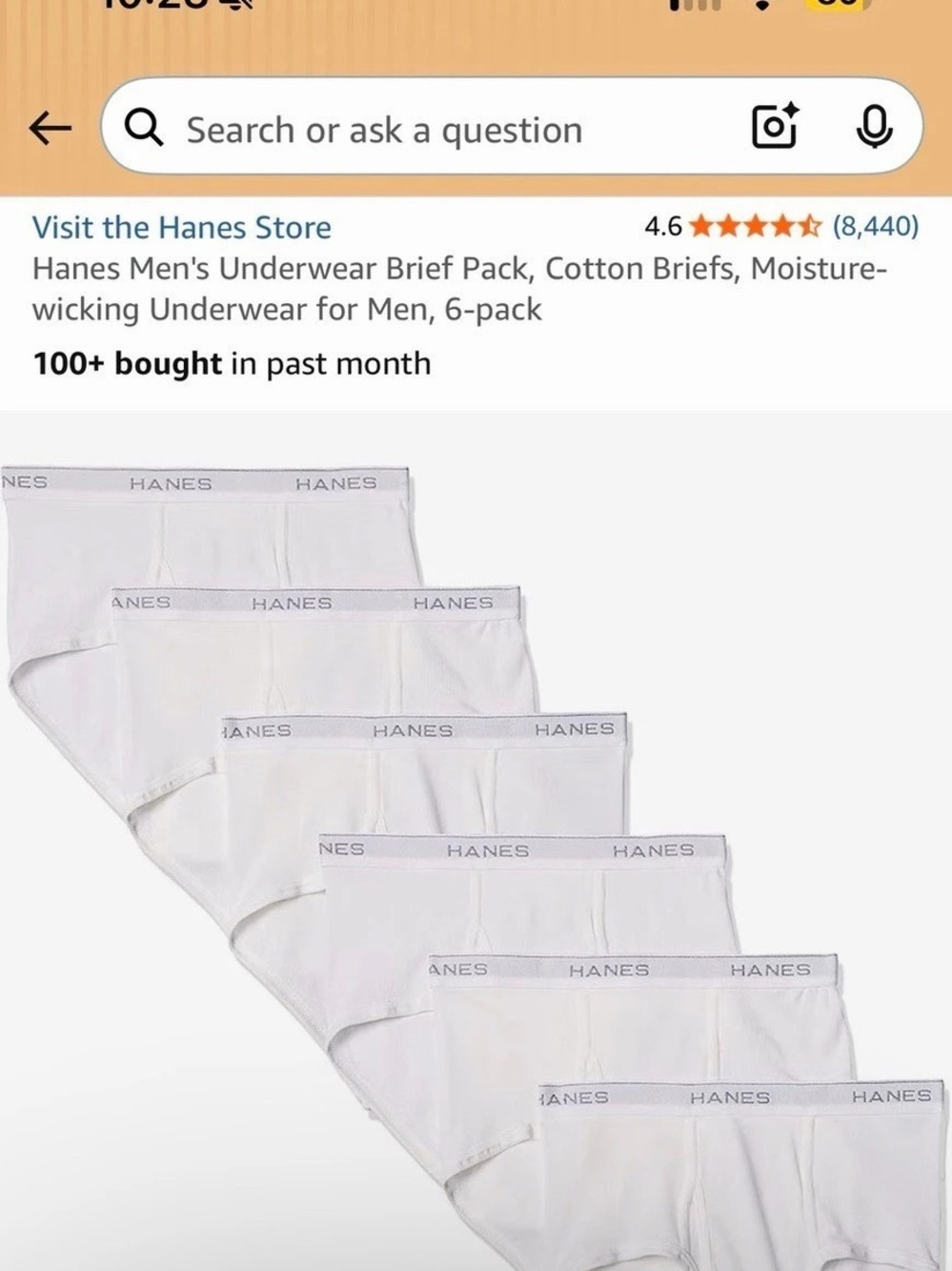 Hanes Men's Cotton Briefs 6-Pack White NWT